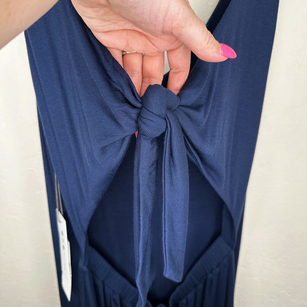 NWT Three Dots Luxe Tie Back Side Slit Night Iris Navy Ci Midi Dress Large - Picture 8 of 16